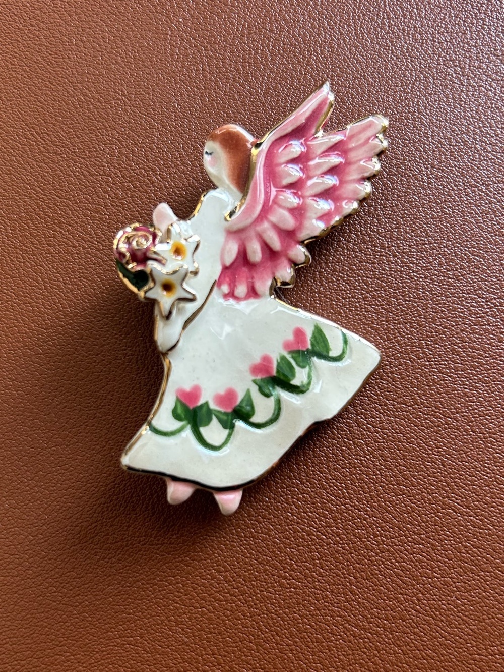 Pink Angel Ceramic Enamel Brooch Pin